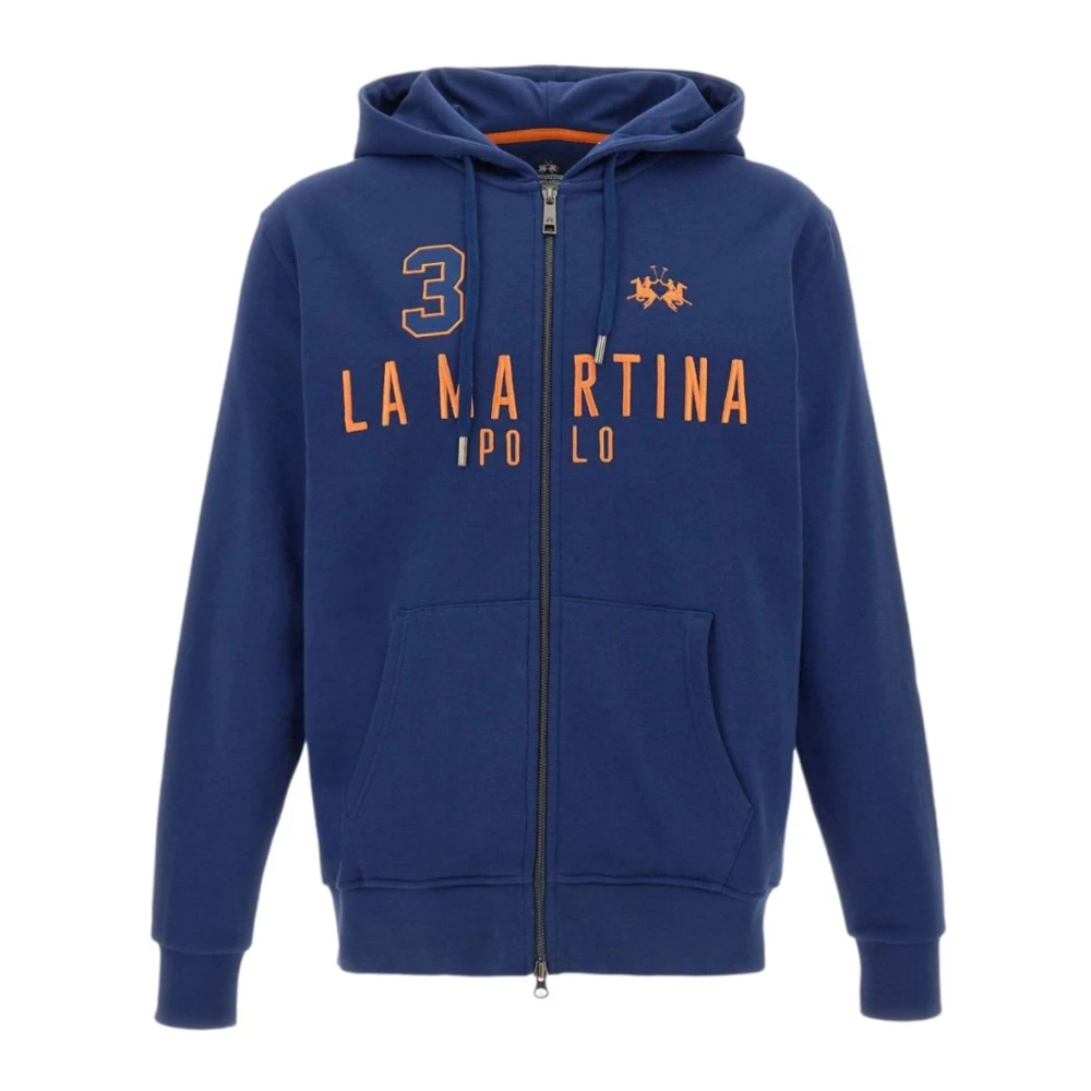 LA MARTINA Blauwe hoodie met oranje logo Blue Heren