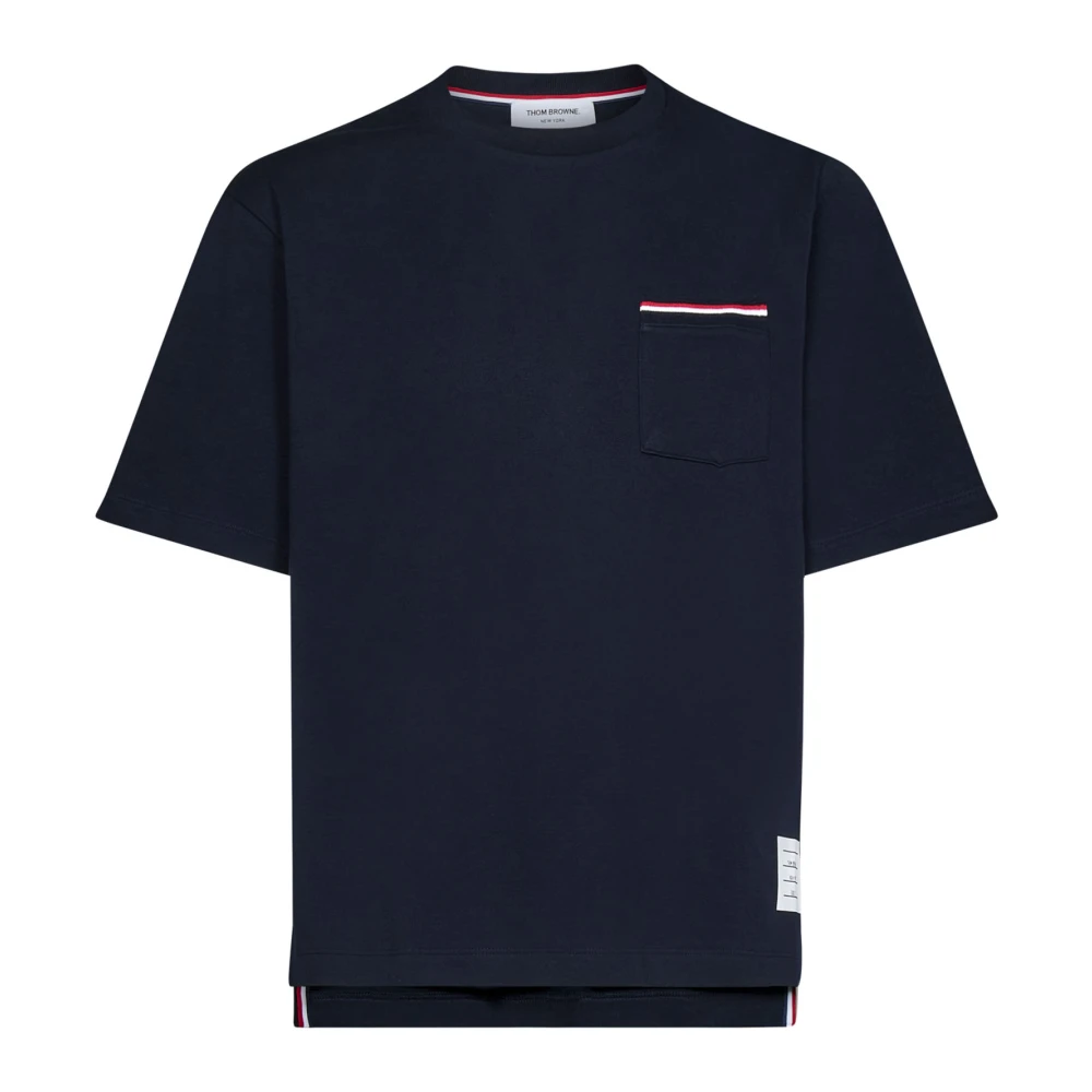 Thom Browne Navy Blue Striped Detail Cotton T-Shirt Blue Heren