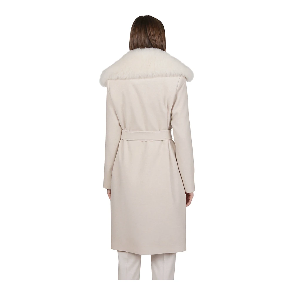 Eleventy Kasjmier Mantel met Bontkraag Beige Dames