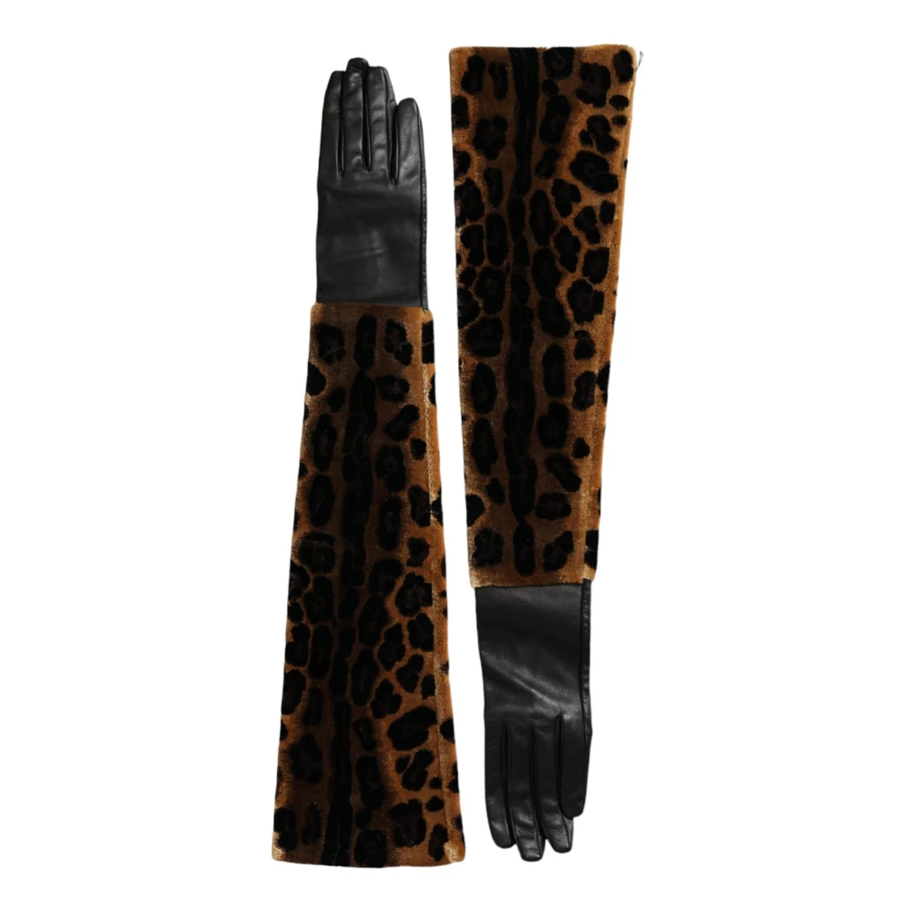 Dolce & Gabbana Women's Multicolor Gloves, One Size, Leopard Print Elbow Length Gloves