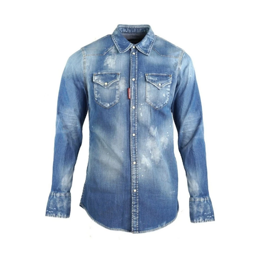 Dsquared2 Blauwe Denim Overhemd met Lange Mouwen Blue Heren