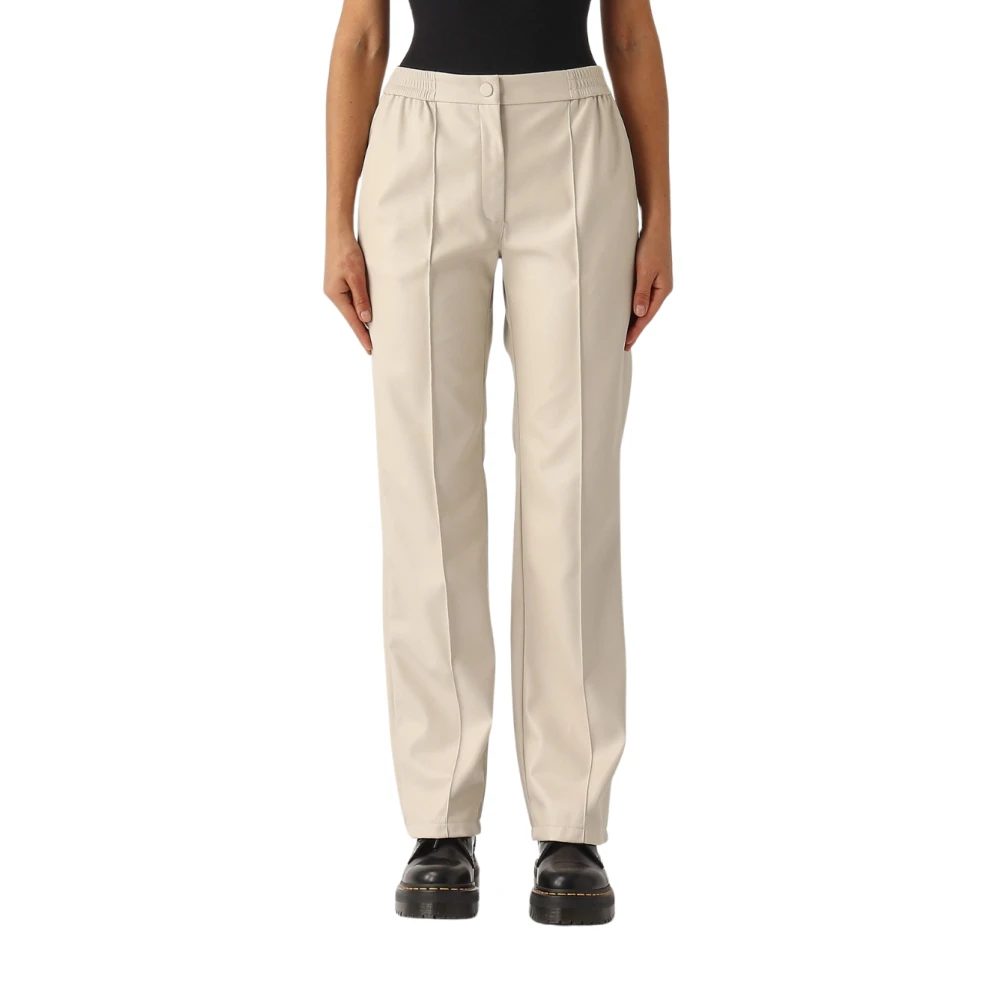 Twinset White Straight Trousers, Female, Xl, Faux Leather Trousers With Regular Fit