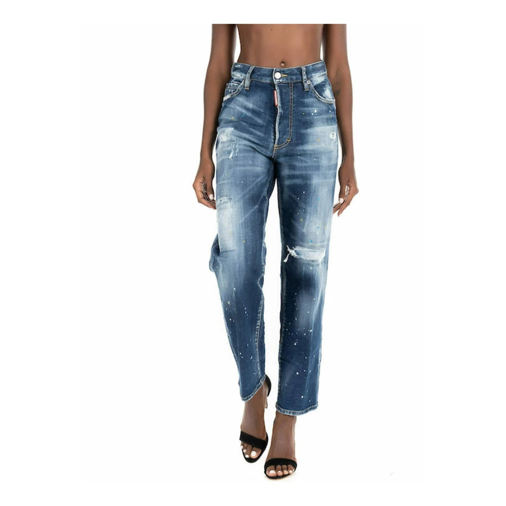 Dsquared2 Boston Denim Jeans Vrouwen Vernietigd Effect Blue Dames