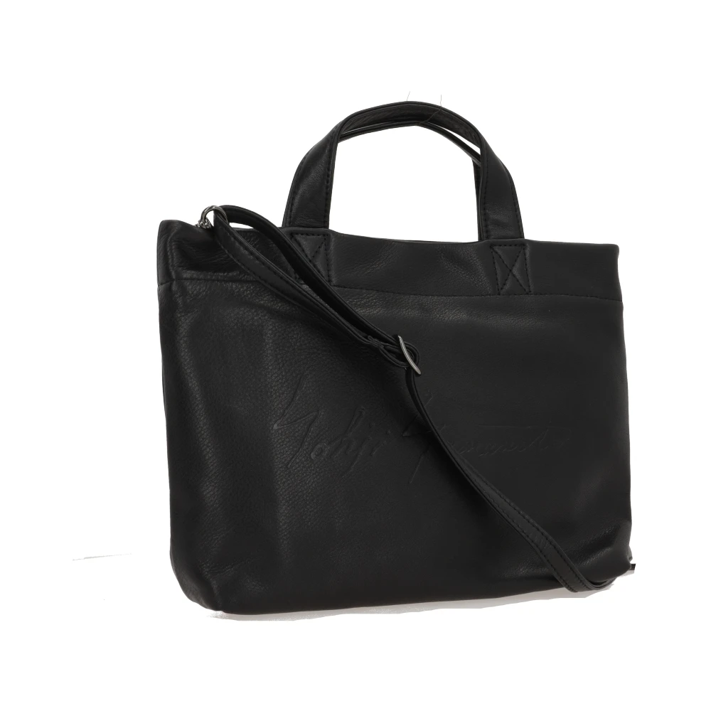 Yohji Yamamoto Zwarte leren tas met zilveren hardware Black Dames