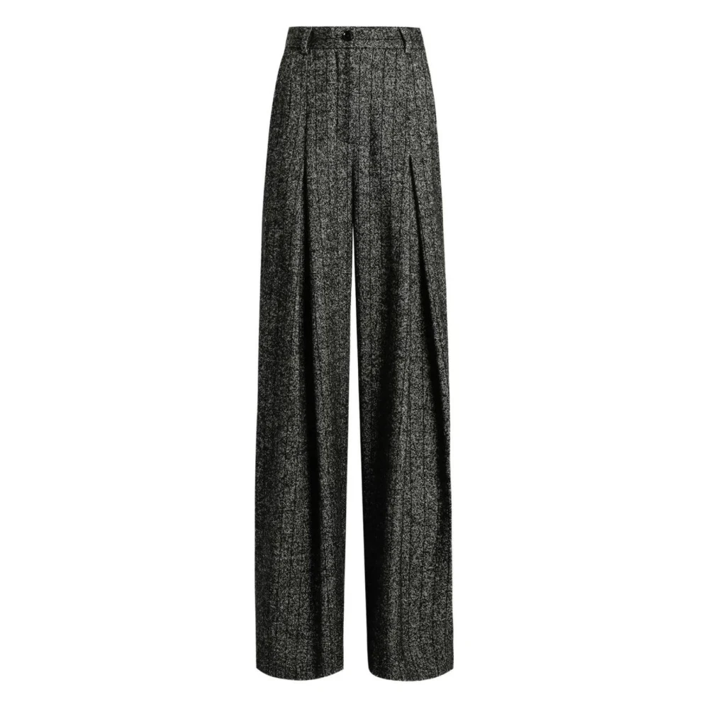 Dolce & Gabbana Donna Grigio Pantaloni A Gamba Larga Plissettati A Vita Alta