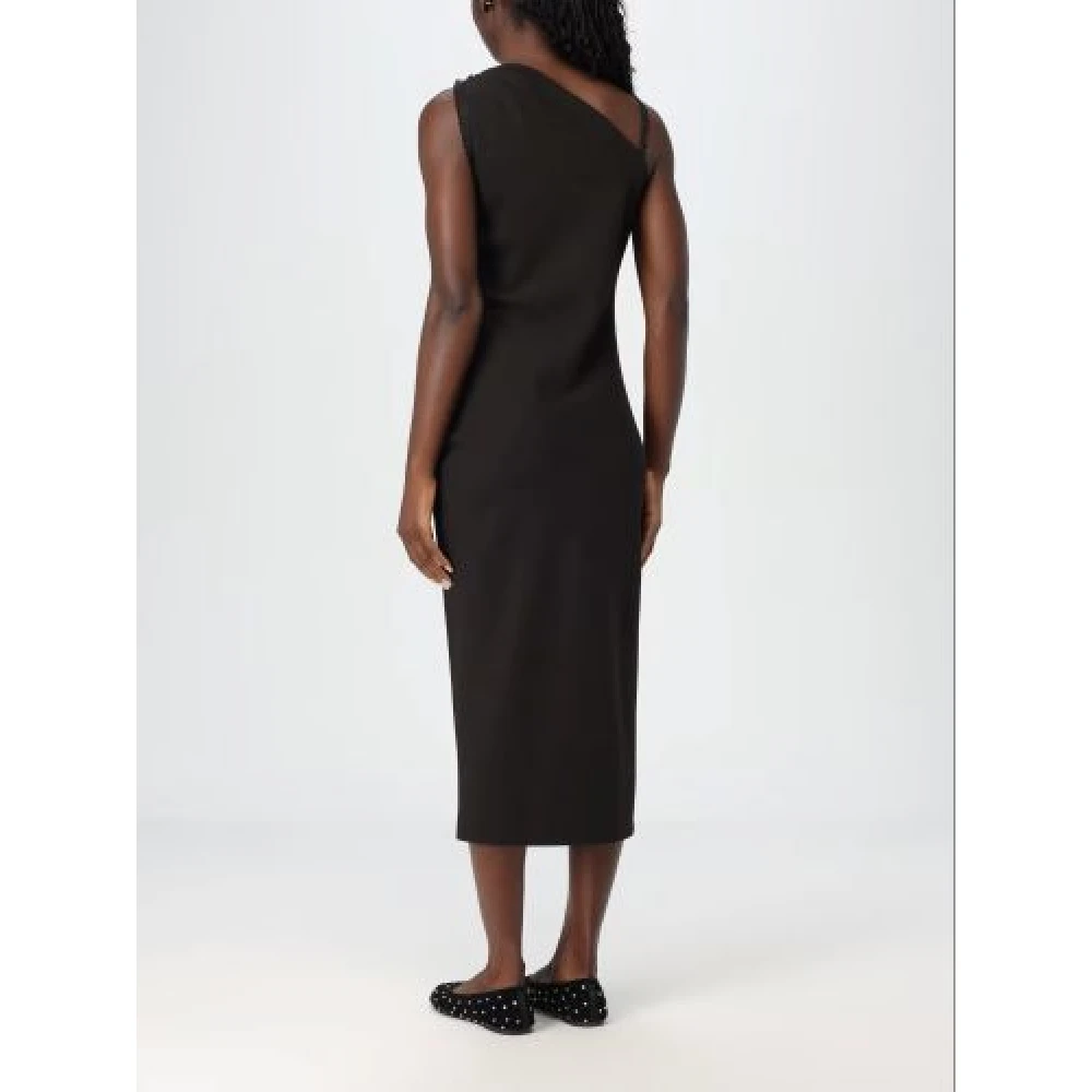 Moschino Zwarte Crepe Midi Jurk met Knoop Black Dames