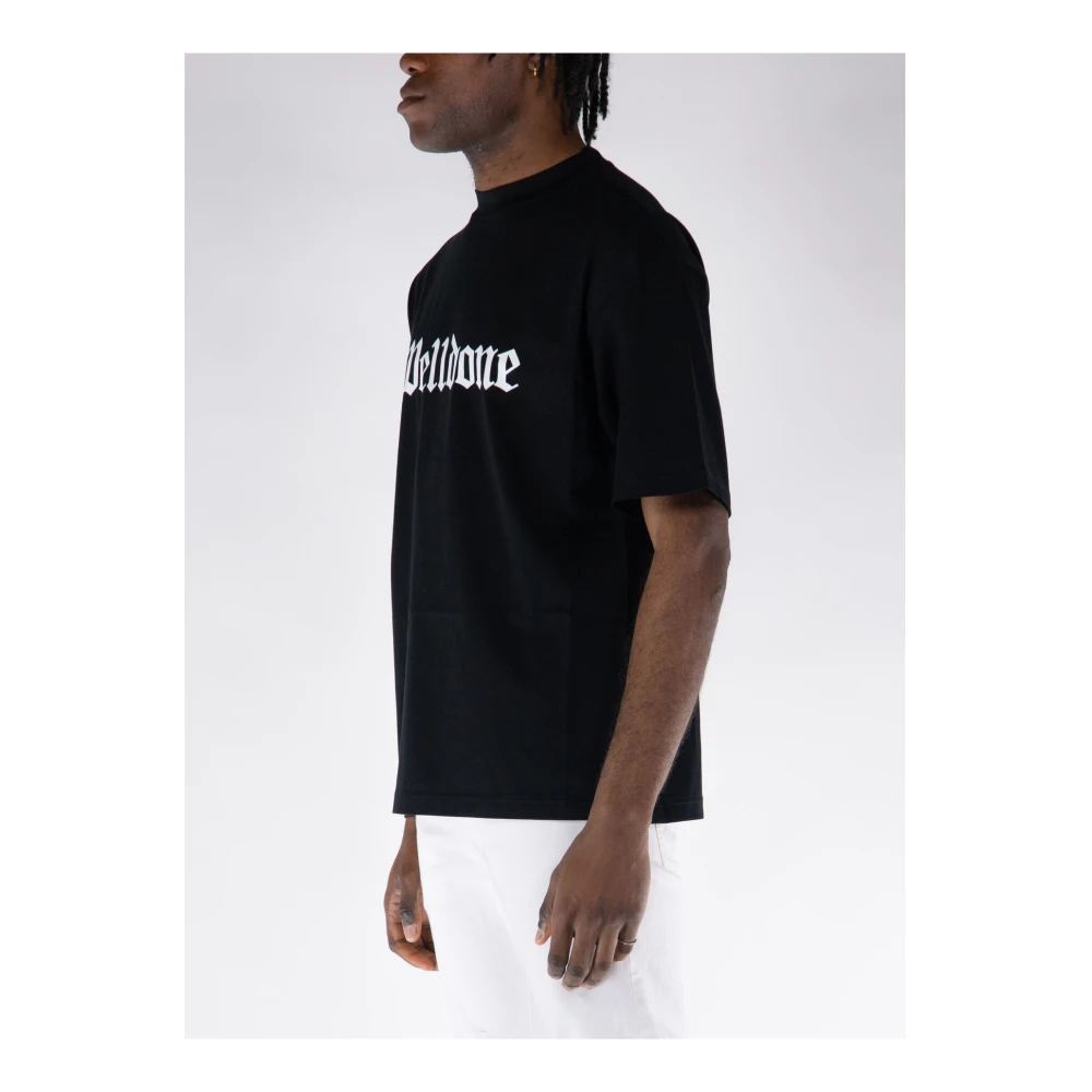 We11Done Gothic Logo Print T-Shirt Black Heren