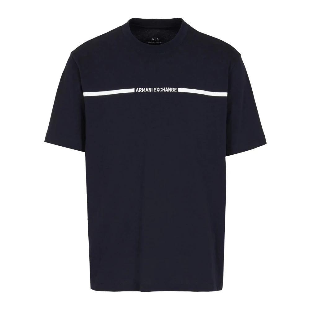 Armani Exchange T-shirt met streep logo print Blue Heren