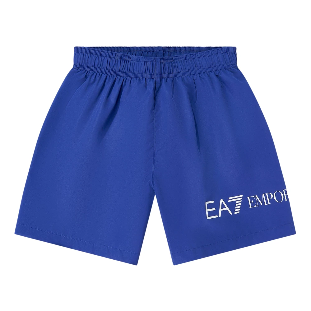 Emporio Armani Ea7 Boys Blue Kids Swimming Trunks, 10 Y, Extended Logo Swim Shorts