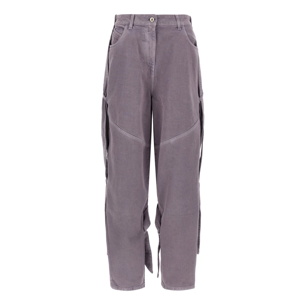 The Attico Women's Purple Loose Fit Jeans, W25, Garment-Dyed Side Ribbons Jeans