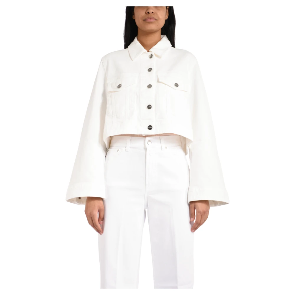 Dondup Women's White Denim Jackets, S, Stretch Denim Jacket