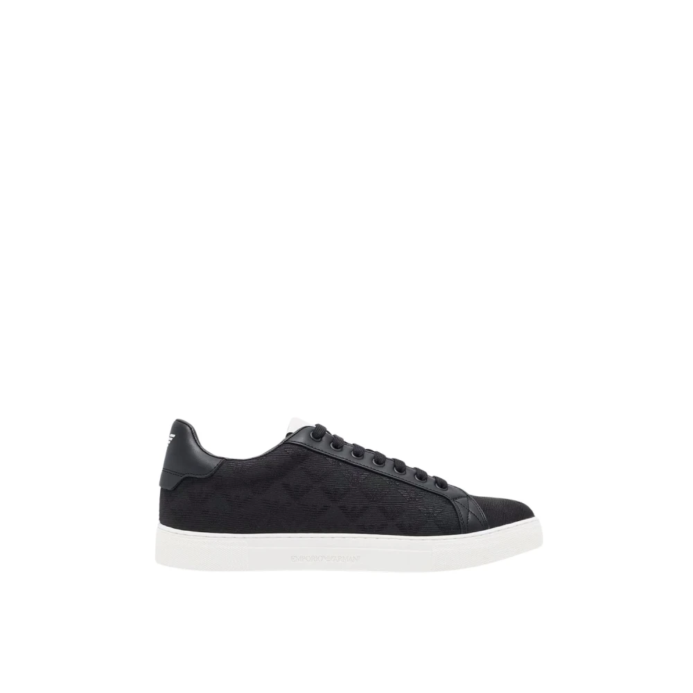 Emporio Armani Mannelijk Zwart Schoenen Heren, 45 Eu, Leer, E Adelaar Jacquard Sneakers