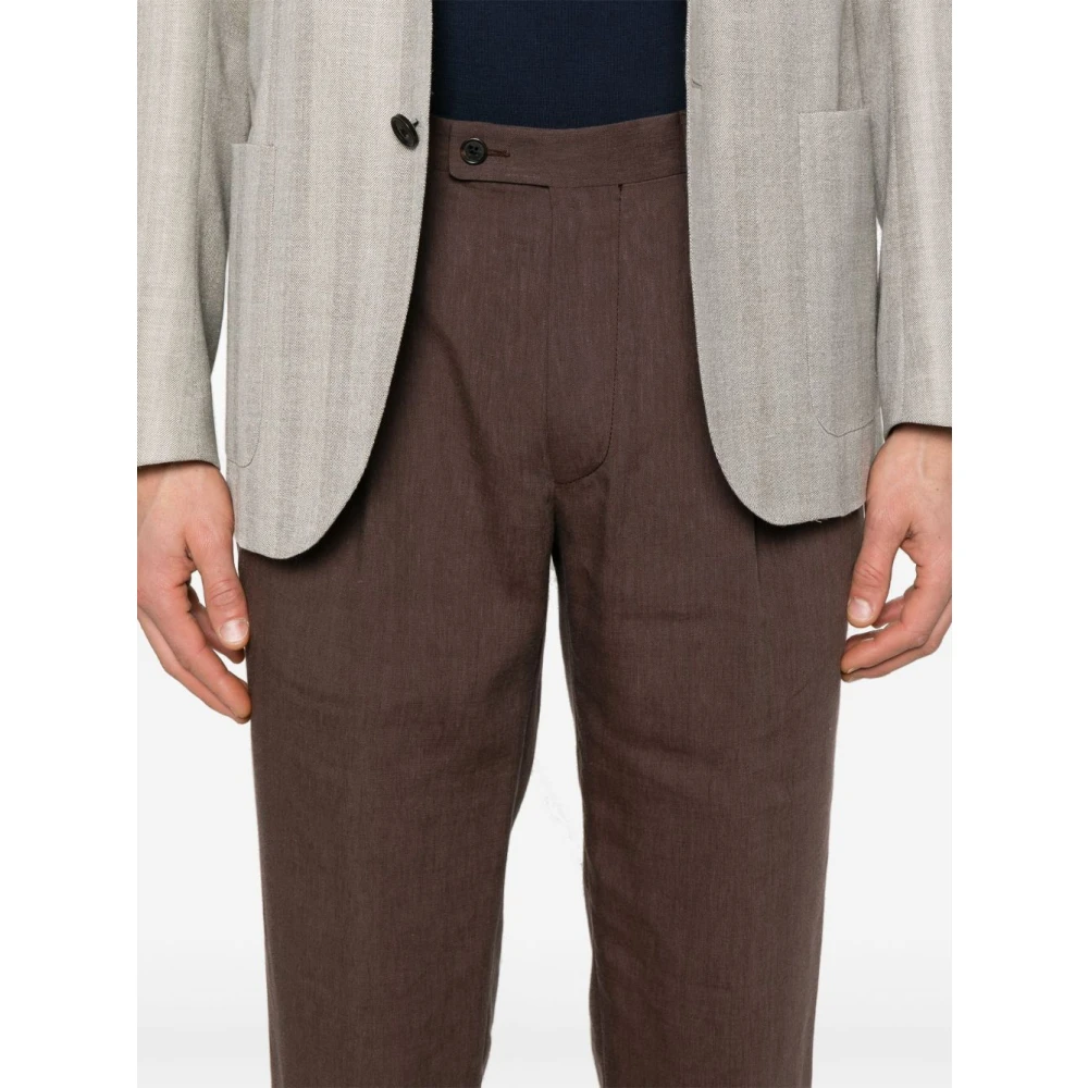 Corneliani Bruine Wol Linnen Broek Brown Heren