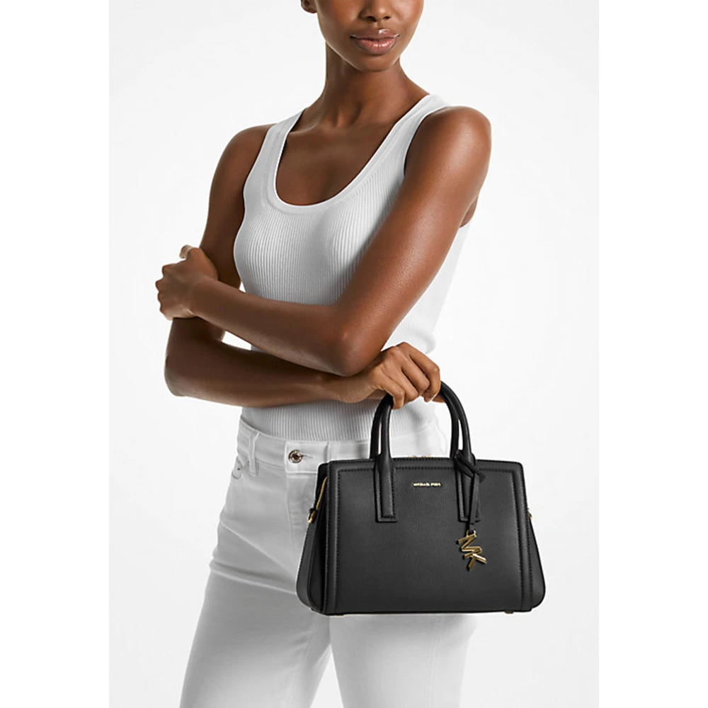 Michael Kors Gestructureerde lederen schoudertas Black Dames
