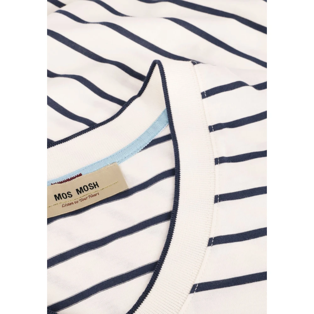 MOS MOSH Blauw Gestreepte V-hals Tee White Dames