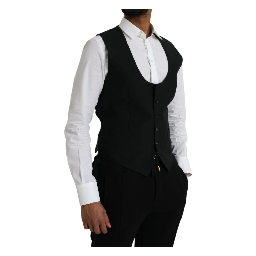 Dolce & Gabbana Zwarte Wol Formele Jurk Vest Black Heren