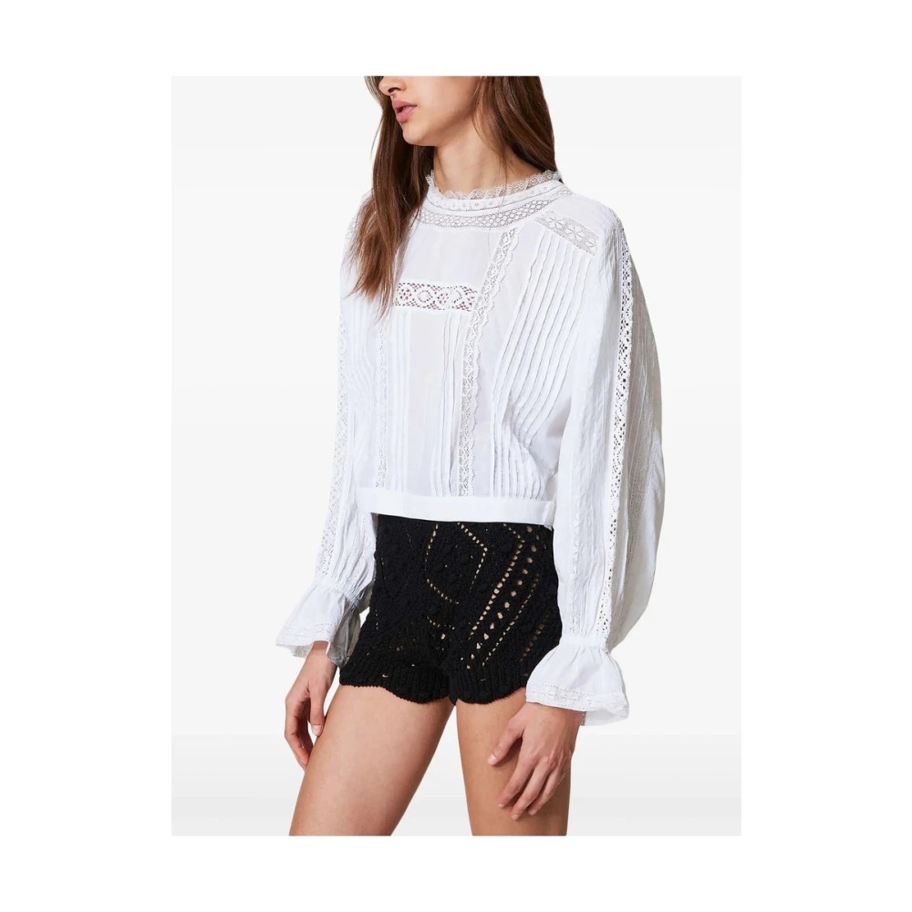 Twinset Witte Mock Neck Shirt met Wijd Uitlopende Manchetten White Dames