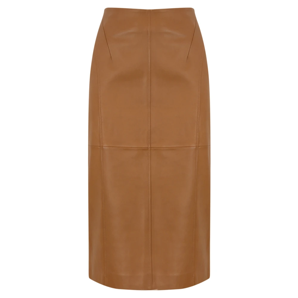 Max Mara Studio Leren bruine rok met voorsplit Brown Dames