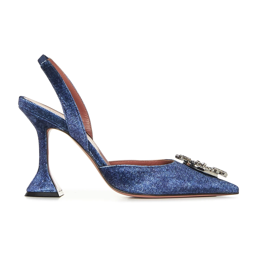 Amina Muaddi Women's Blue Pumps,, Denim Slingback Pumps Size 5 Uk