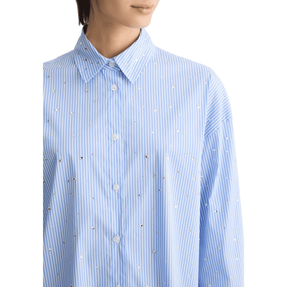 Liu Jo Luxe Blauw Katoenen Overhemd met Strass Decoraties Blue Dames