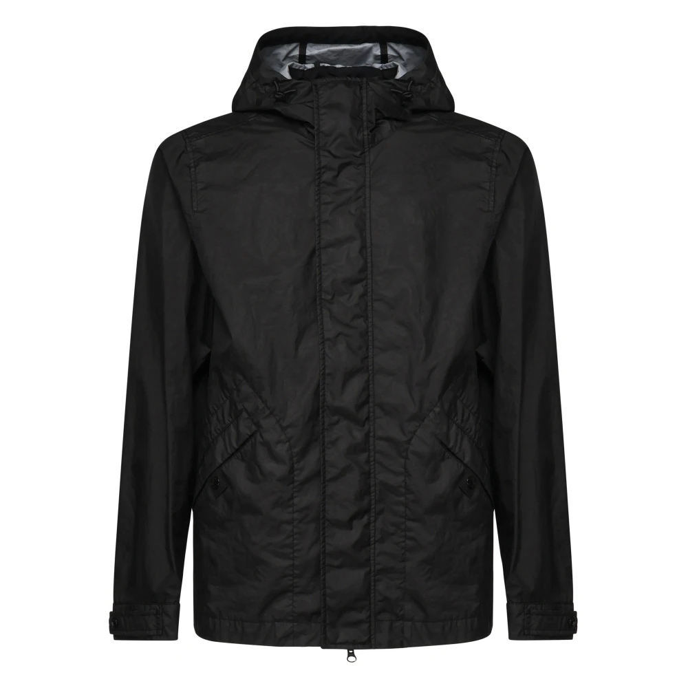 Stone Island Zwarte Jassen met Capuchon en Zakken Black Heren