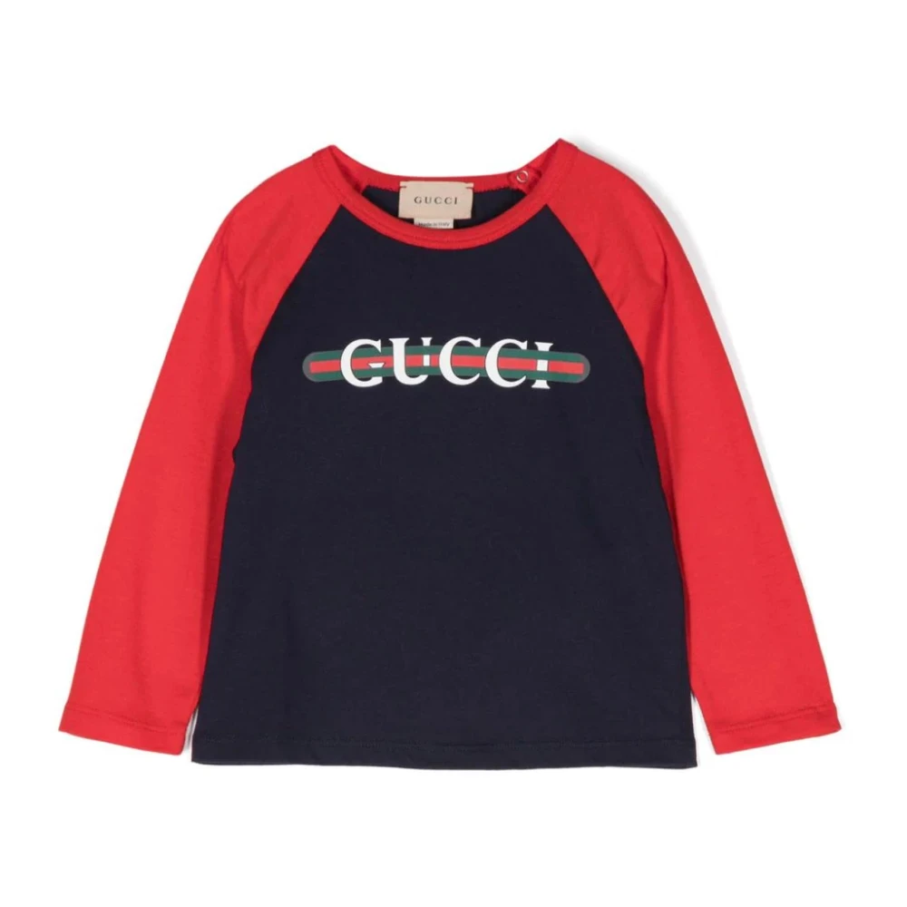 Gucci Blå Bomull T-shirt med Logotyptryck Multicolor, Unisex