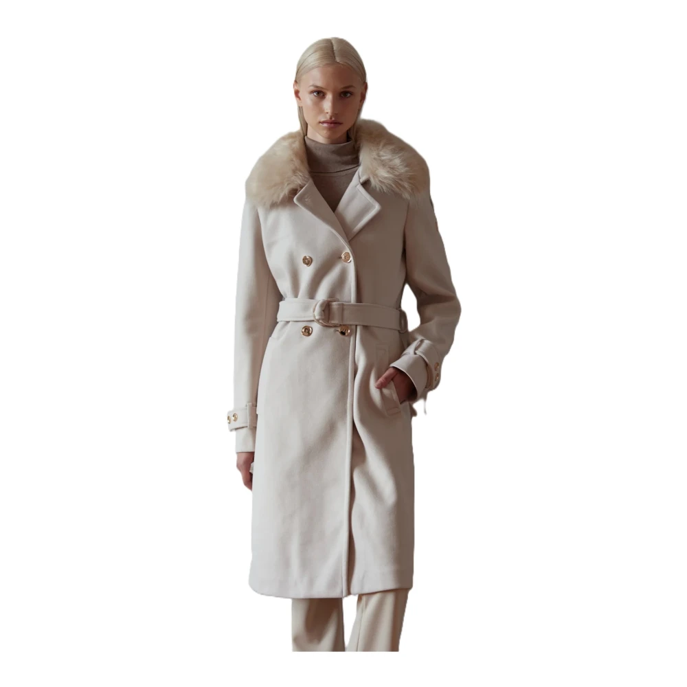 Hollies Elegante double-breasted jas met gouden knopen White Dames