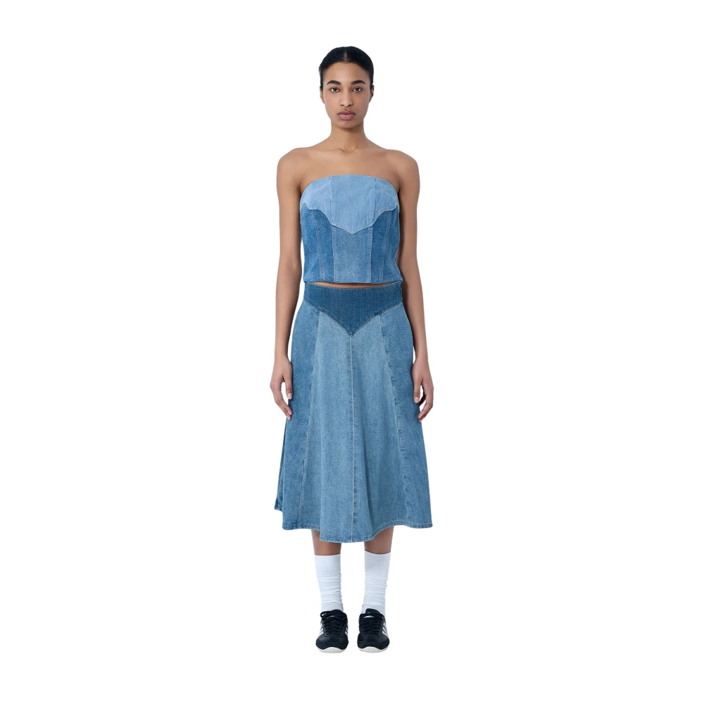 Levi's Women's Blue Paneled Denim Midi Skirt - Denim Skirts - W26 - Skirts