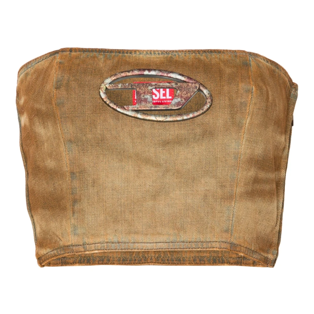 Diesel Bruine Denim Bandeau Shirt met D Logo Brown Dames