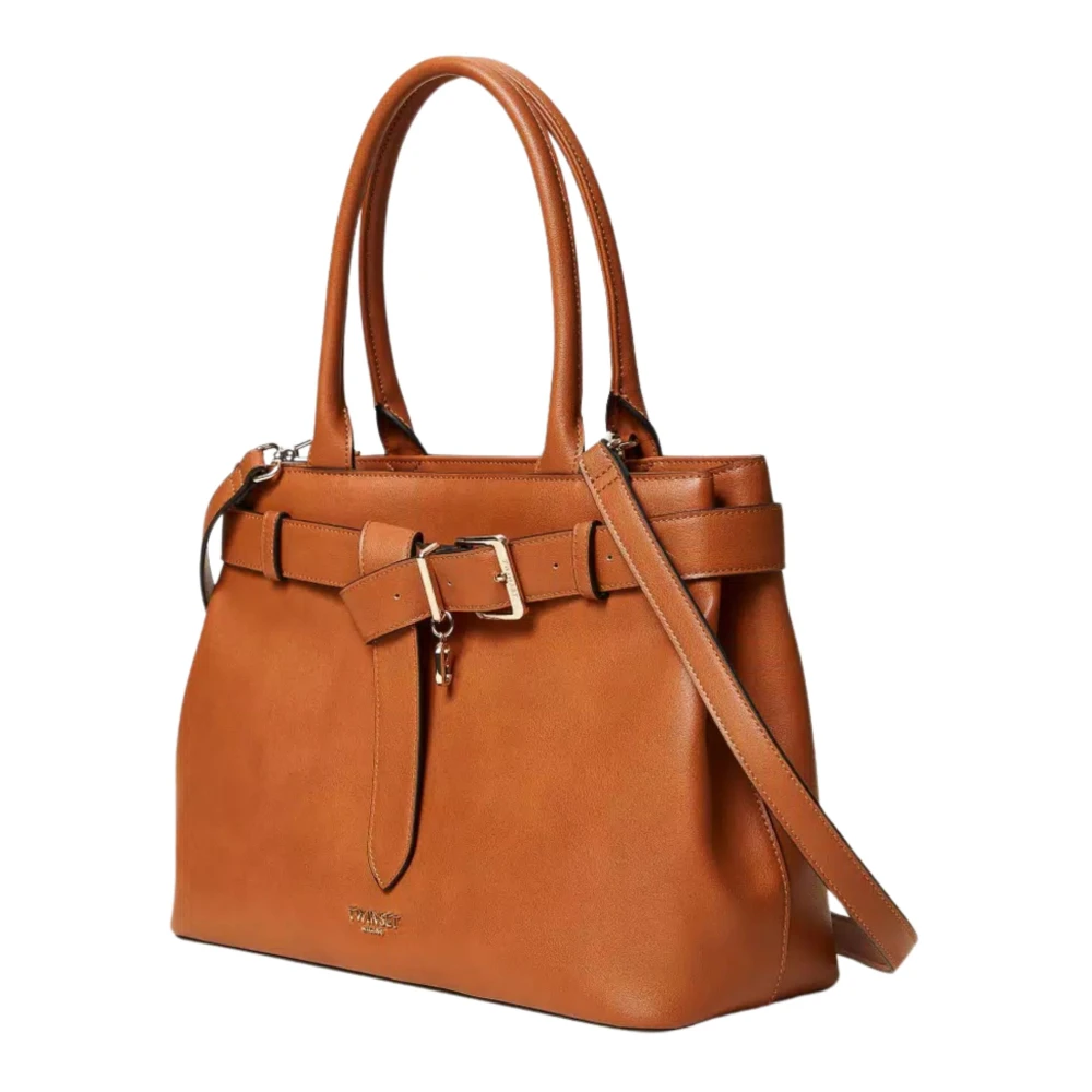 Twinset Bruin lederen Shopper tas Voyage Brown Dames