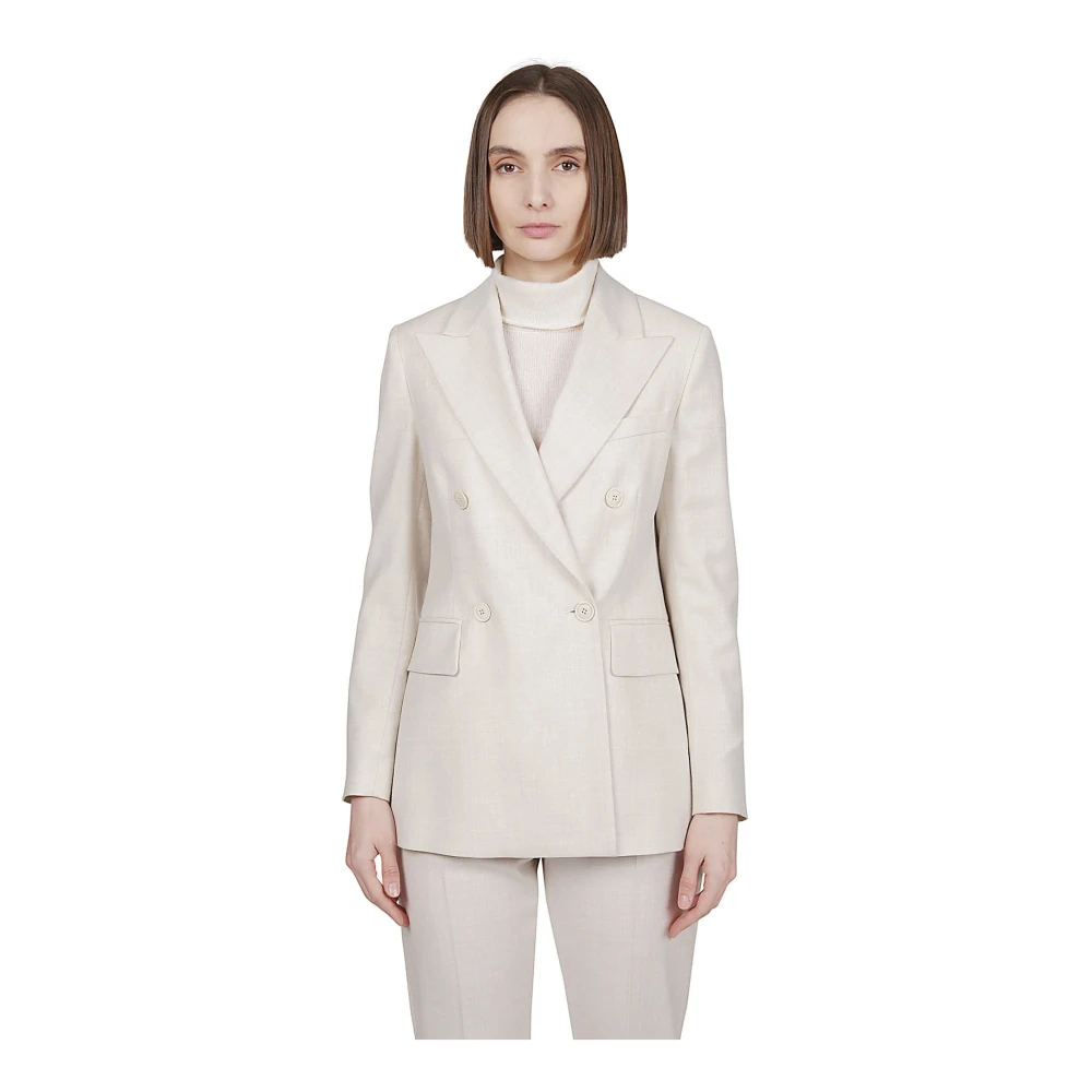 Eleventy Dubbelbreasted wollen blend lurex jas Beige Dames