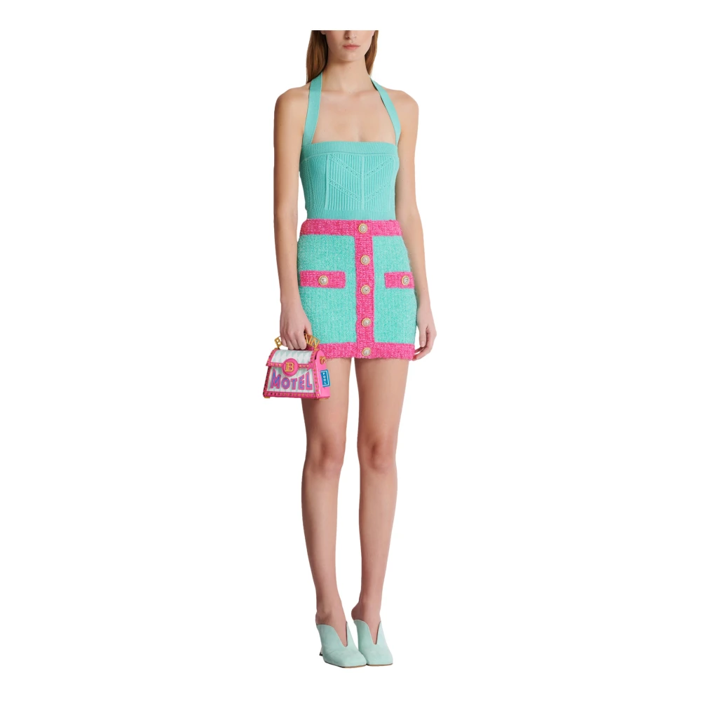 Balmain Tweekleurige gebreide rok met knopen Multicolor Dames