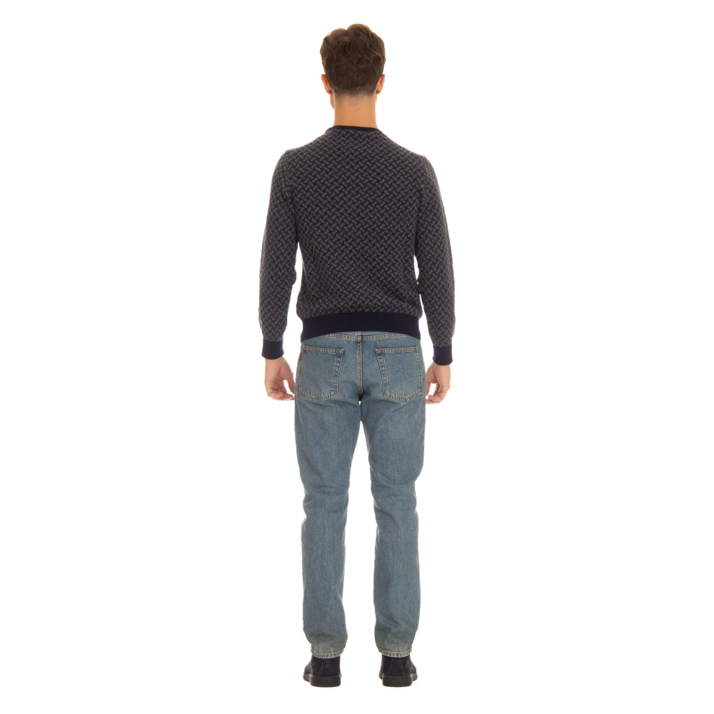 Drumohr Blauwe Cashmere Trui Koekjes Patroon Blue Heren