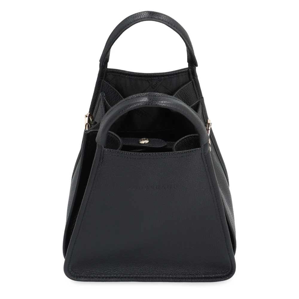 Longchamp Korrelig leren schoudertas met drukknoopsluiting Black Dames