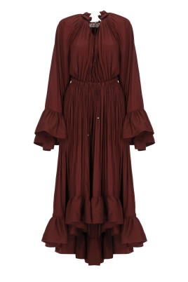 bordeaux-pleated-dress-with-v-neck