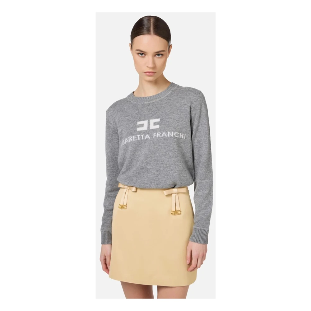 Elisabetta Franchi Kasjmiermix Crew-Neck Sweater Gray Dames