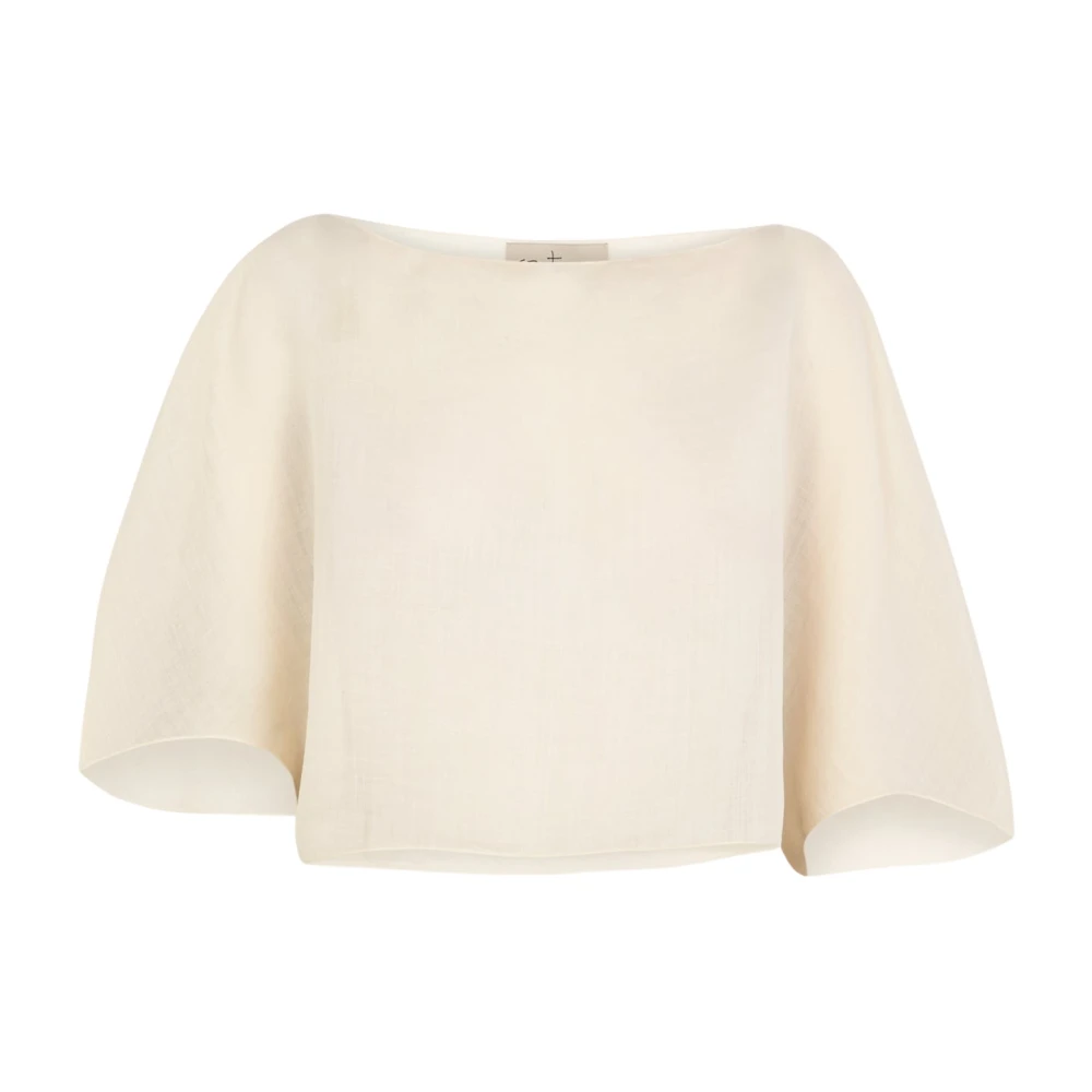 Cortana Women's Beige Blouses, L, Ramie Butterfly-Sleeve Top