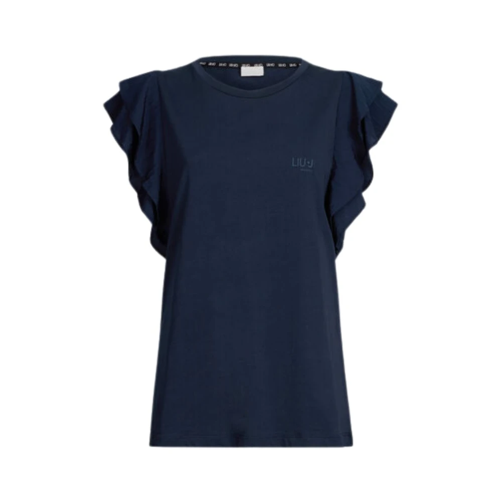 Liu Jo Women's Black T-Shirts,, Ruffled Sleeve Fashion T-Shirt Extra Large