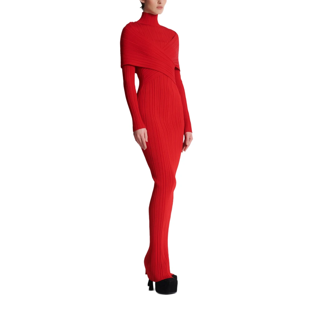 Balmain Lange geplooide gebreide jurk Red Dames