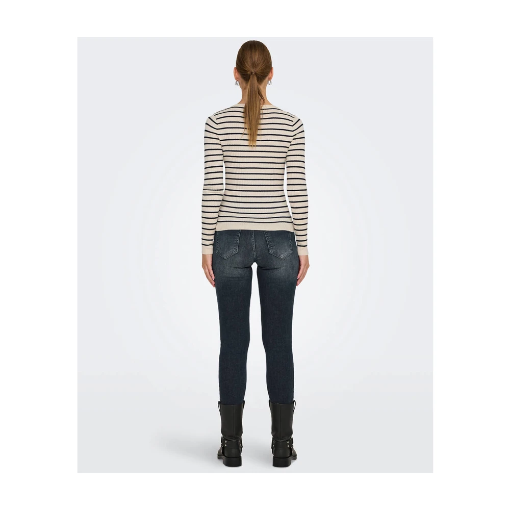 Only Gestreepte lange mouw knoop hals top Beige Dames