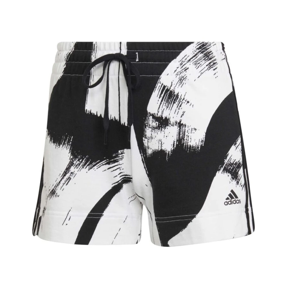 Adidas Sportieve Zwarte en Witte Gestreepte Shorts voor Vrouwen White Dames
