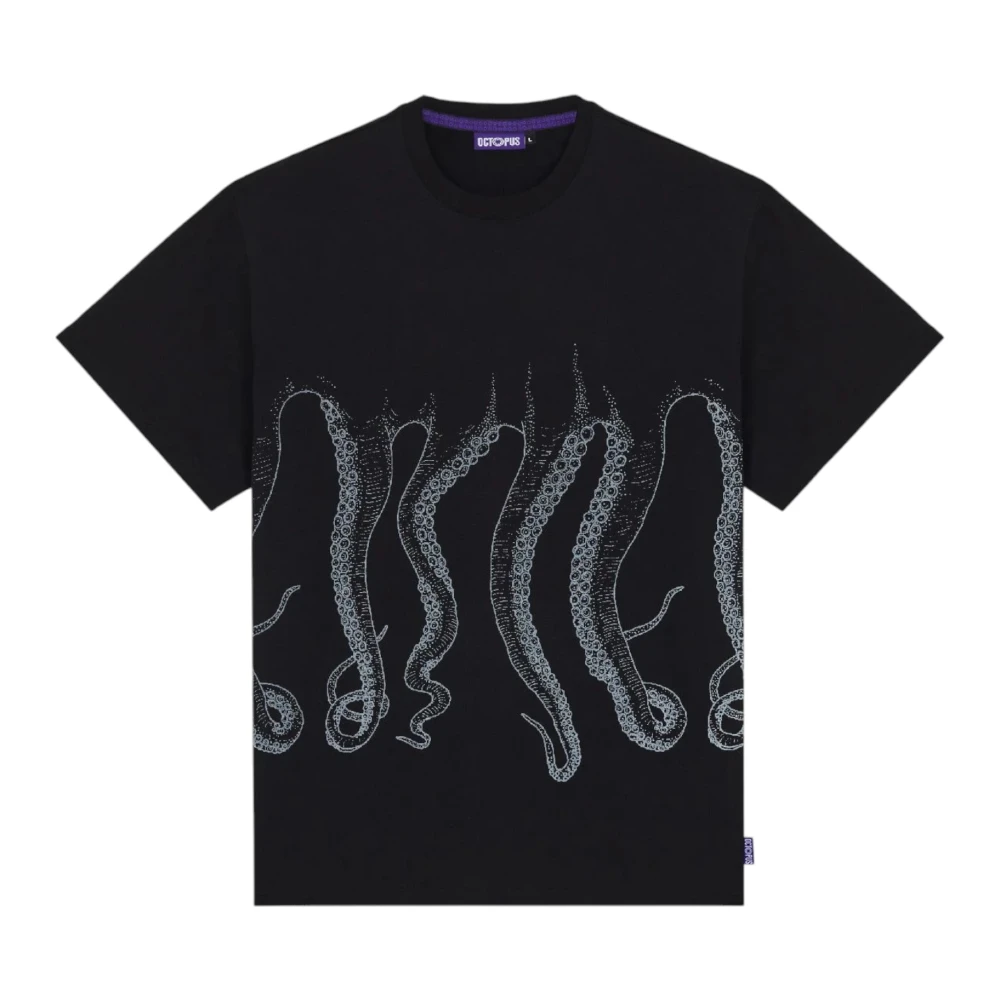 Octopus Katoenen Outline Tee Zeefdruk Black Heren