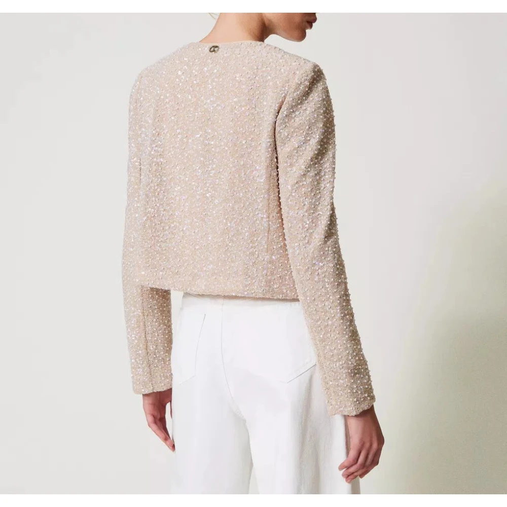Twinset Pailletten en parel jasje Beige Dames