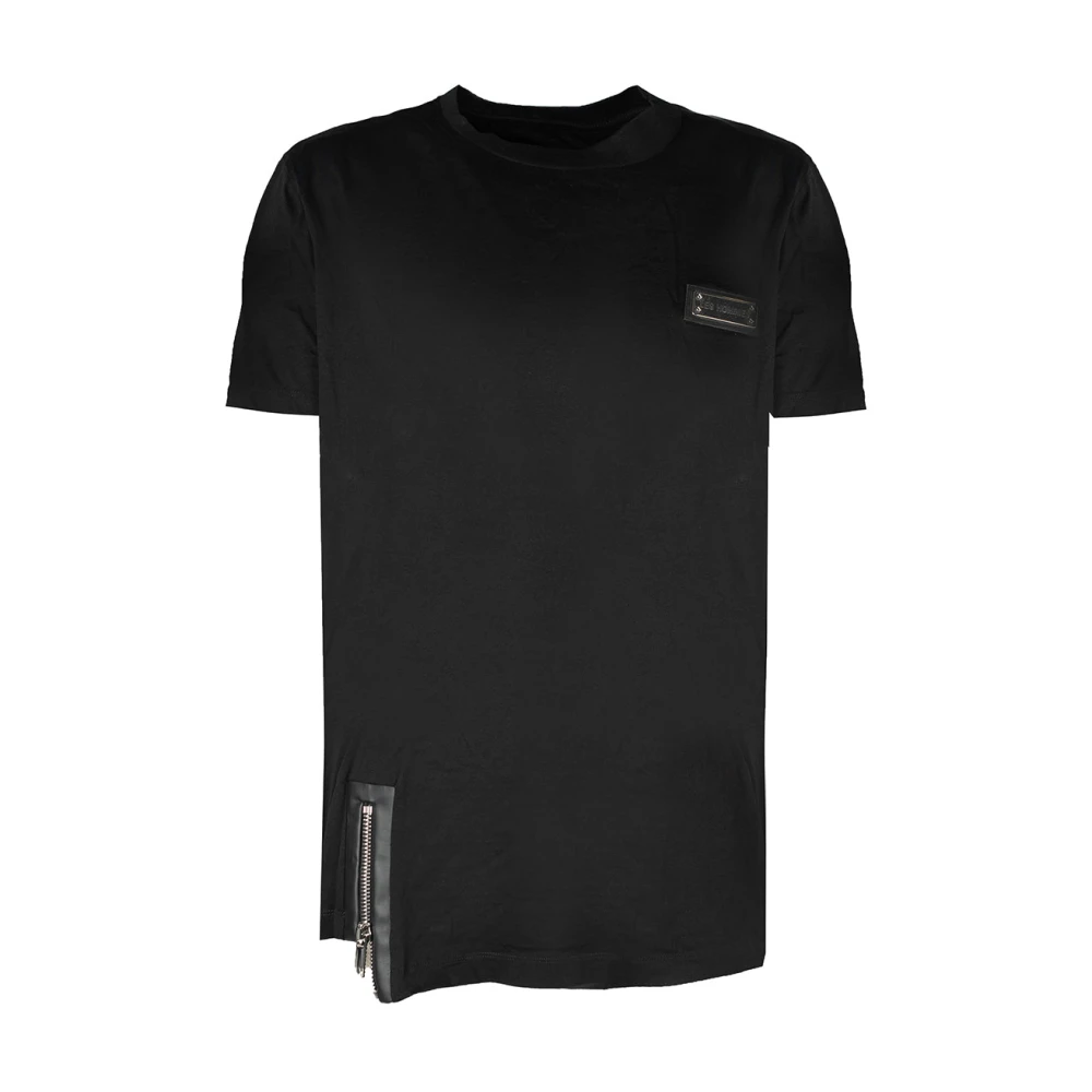 Les Hommes T-shirt met rits en stijlvolle details Black Heren
