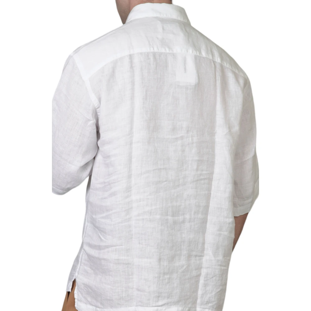Costumein Linnen korte mouwen overhemd in wit White Heren