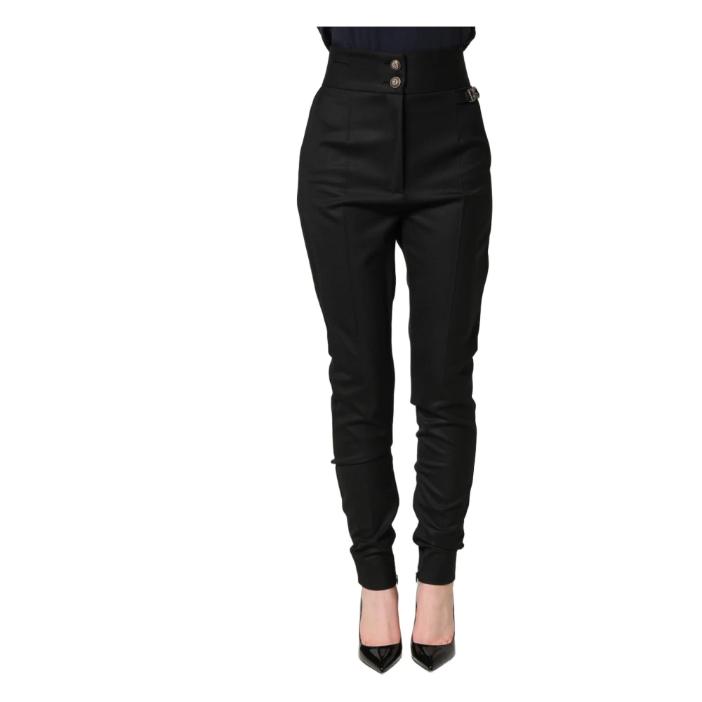 Dolce & Gabbana Women's Black High Waisted Trousers - Slim-Fit Trousers - 3XS - Trousers