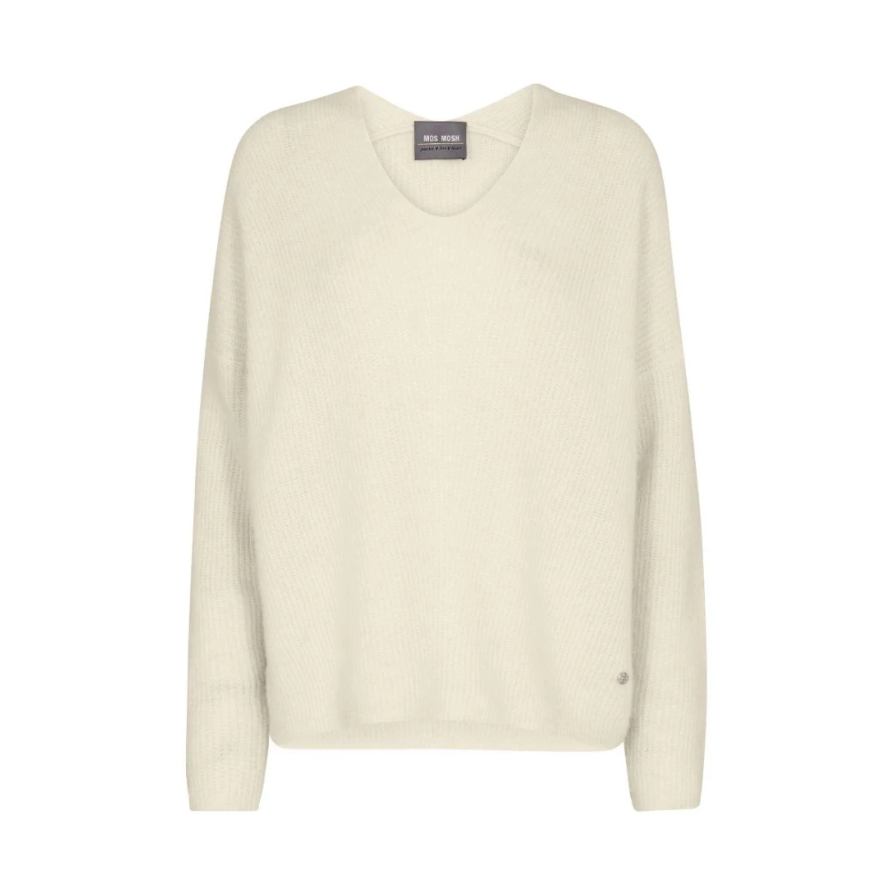 Mos Mosh Women's Beige V-Neck Knitwear, M, Alpaca Wool V-Neck Jumper - Ecru