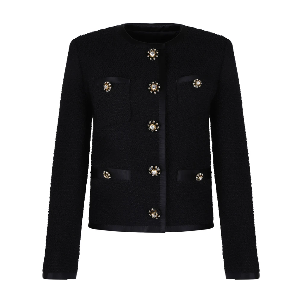 Dolce & Gabbana Black Tweed Jackets, Female, M, Knitted Jacket