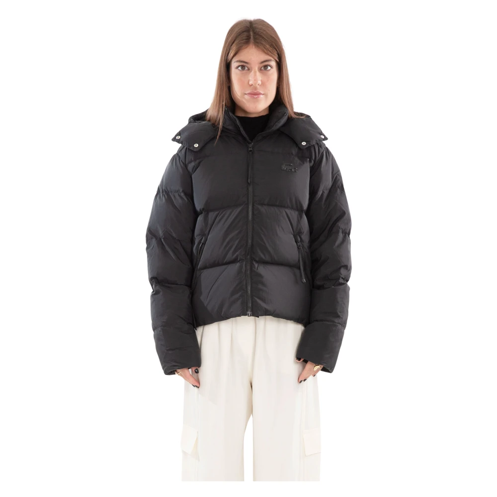 Lacoste Warme Hooded Donsjas in Zwart Black Dames