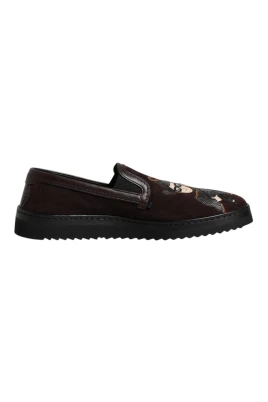 Brun Bomull Moccasin Loafers med Logo